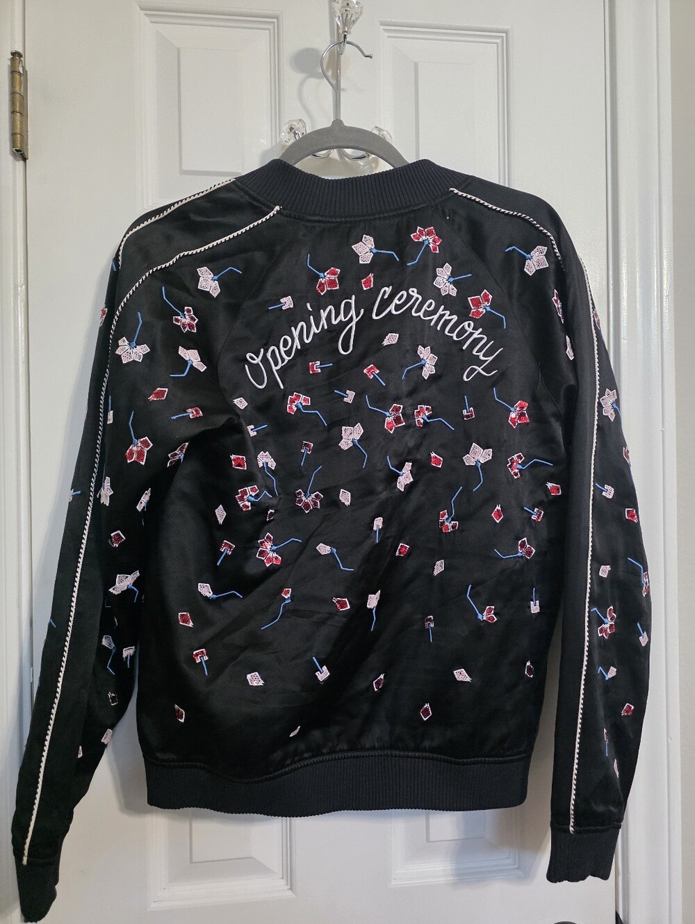Opening Ceremony Silk Floral Embelleshed Sequin Varsity Bomber Jacket Size Small